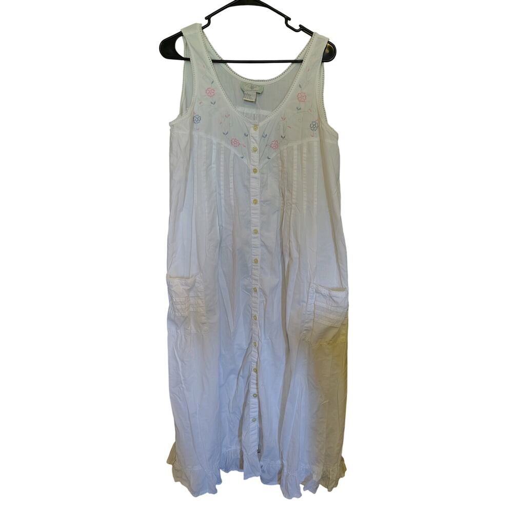 Vintage Cotton Nights White Cotton Nightgown L Maxi Victorian Cottagecore Dress